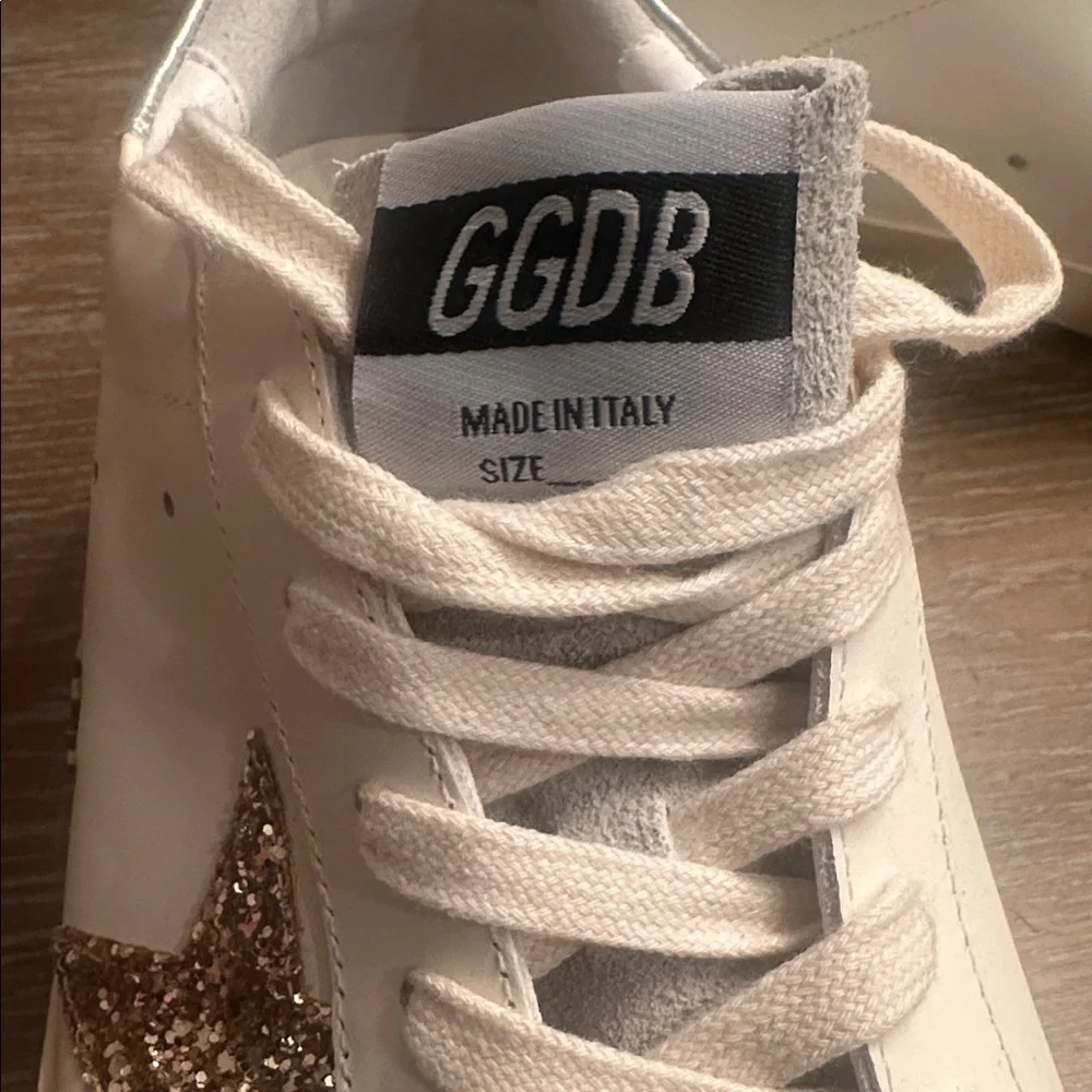 GG Collection Cream and Grey Gold Star Sneakers - Picture 5 of 8